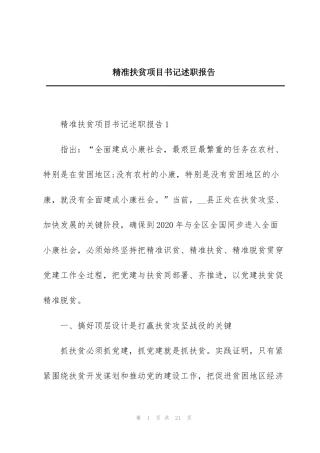 精准扶贫项目书记述职报告
