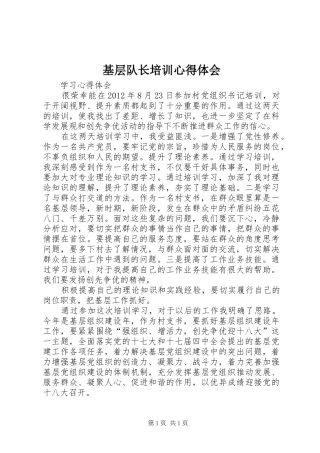 基层队长培训心得体会 