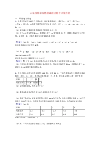 六年级数学易错题难题试题含详细答案 