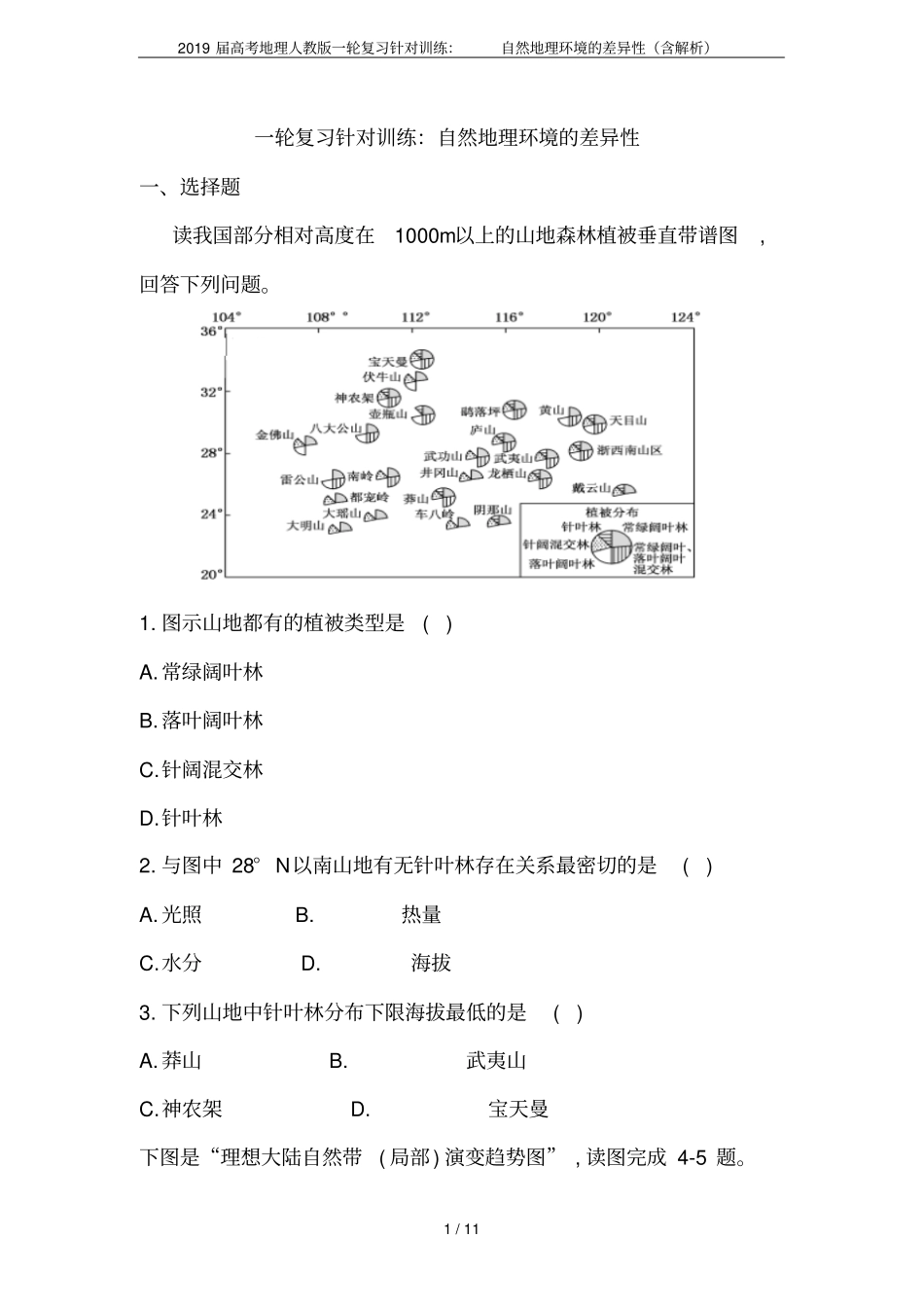 2019届高考地理人教版一轮复习针对训练：自然地理环境的差异性含解析_第1页