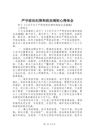 严守政治纪律和政治规矩心得体会 