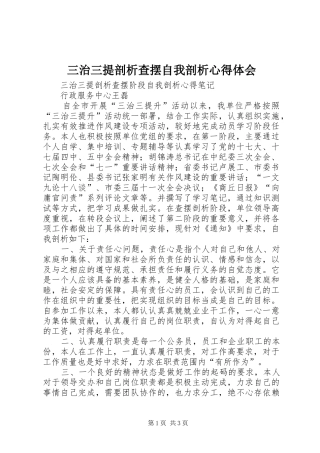 三治三提剖析查摆自我剖析心得体会 