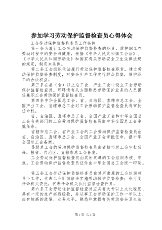 参加学习劳动保护监督检查员心得体会 
