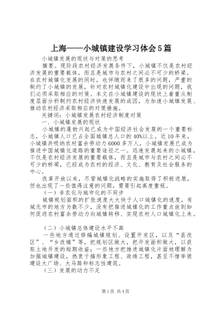 上海——小城镇建设学习体会5篇 
