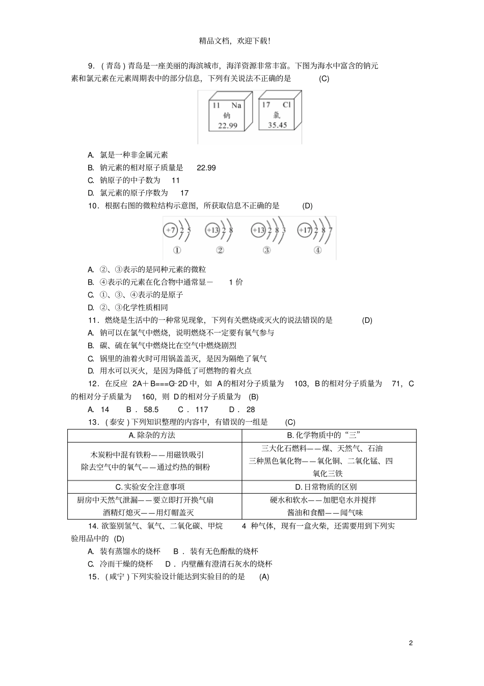 2019年九年级化学上册期末测试题新版新人教版_第2页