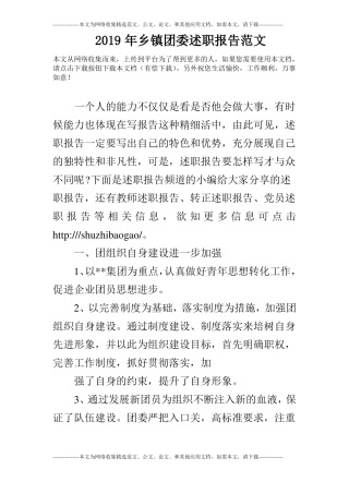 2019年乡镇团委述职报告范文