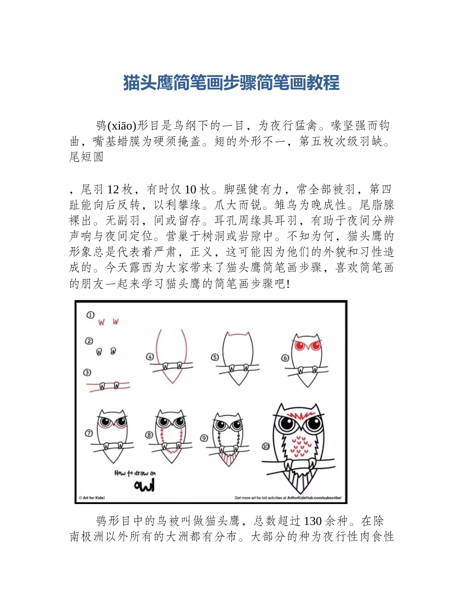猫头鹰简笔画步骤简笔画教程_第1页