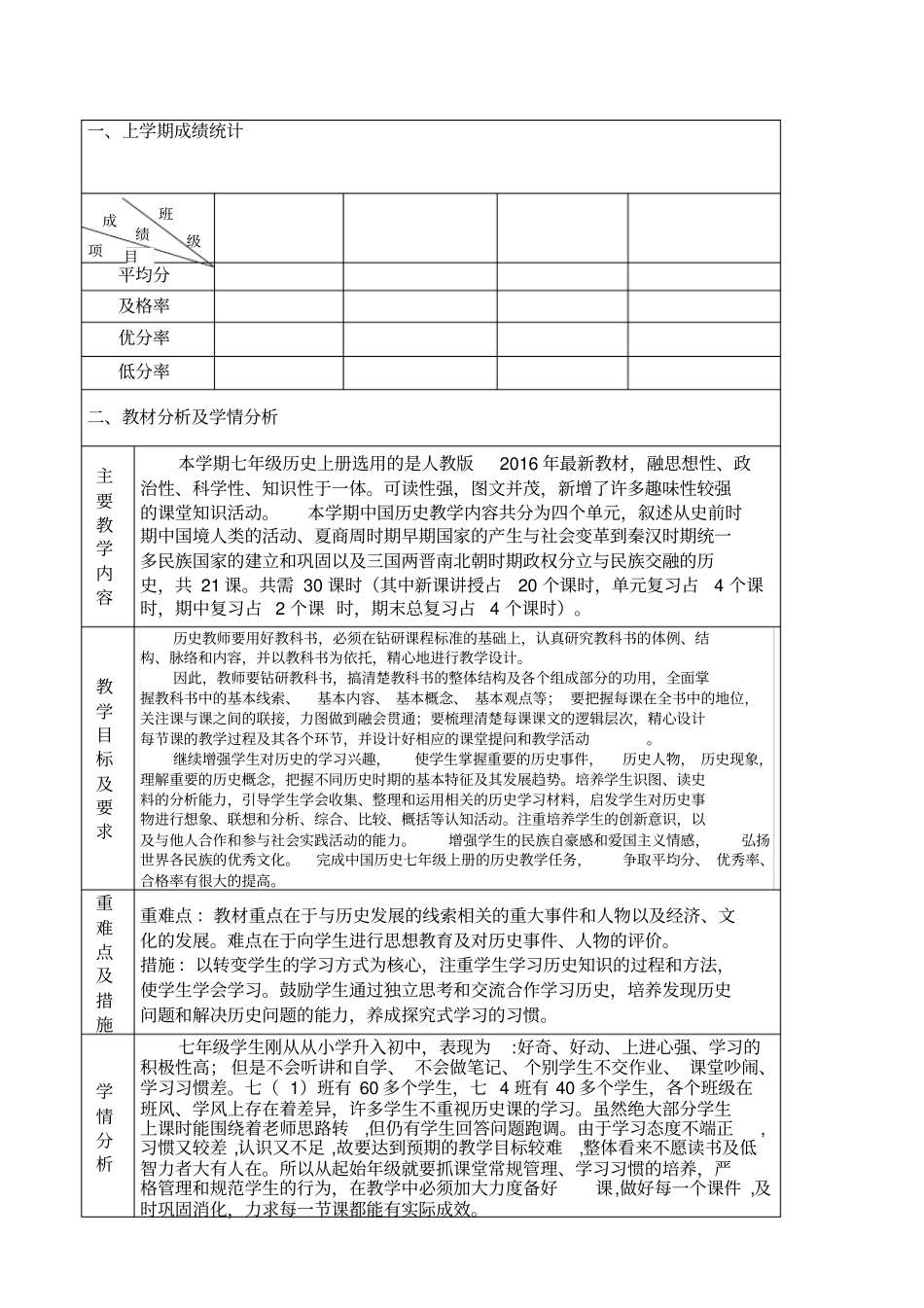 2019年人教版七年级历史上册教学总结_第1页