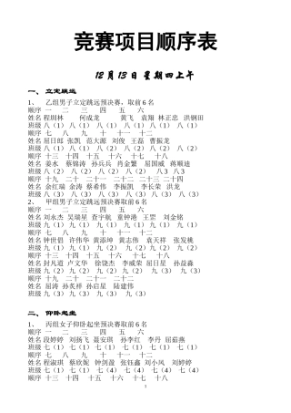 竞赛项目顺序表