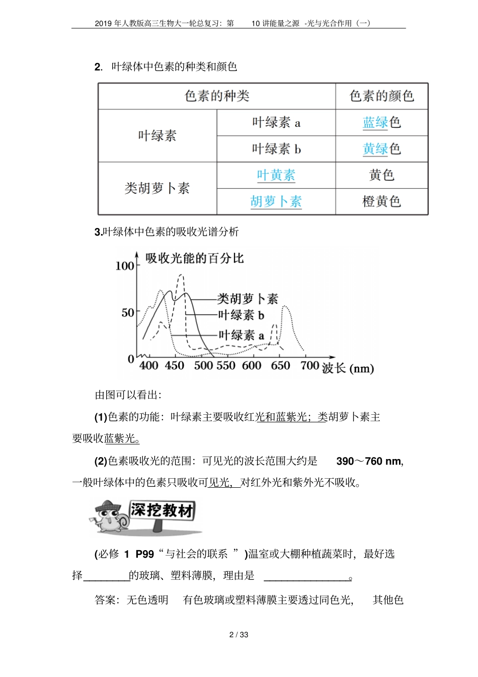 2019年人教版高三生物大一轮总复习：第10讲能量之源-光与光合作用一_第2页