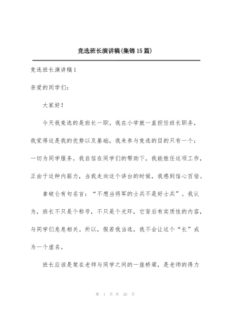 竞选班长演讲稿(集锦15篇)