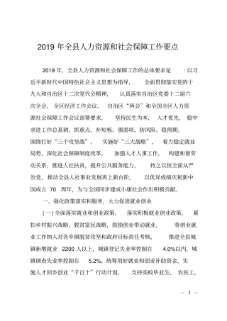 2019年全人力资源和社会保障工作要点