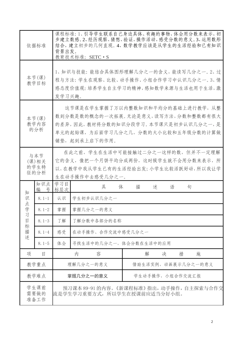 分数的初步认识--几分之一的认识课堂教学设计_第2页