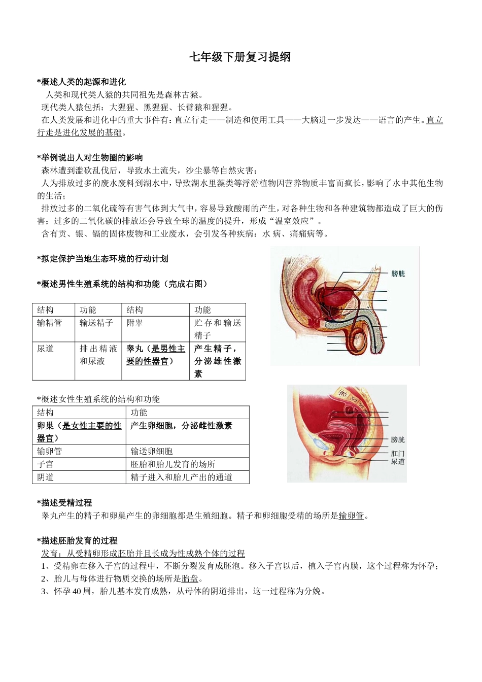 生物七年级下册期末复习提纲_重点_第1页