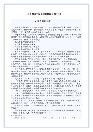 小升初语文阅读理解精编习题12套(附答案)_(2)_-_副本