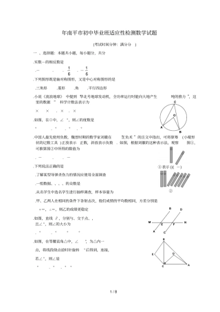 2019年南平初中毕业班适应性检测数学试题