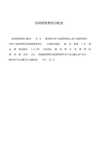 2019年各项销售费用分配表