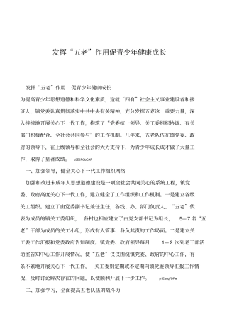 2019年发挥五老作用促青少年健康成长