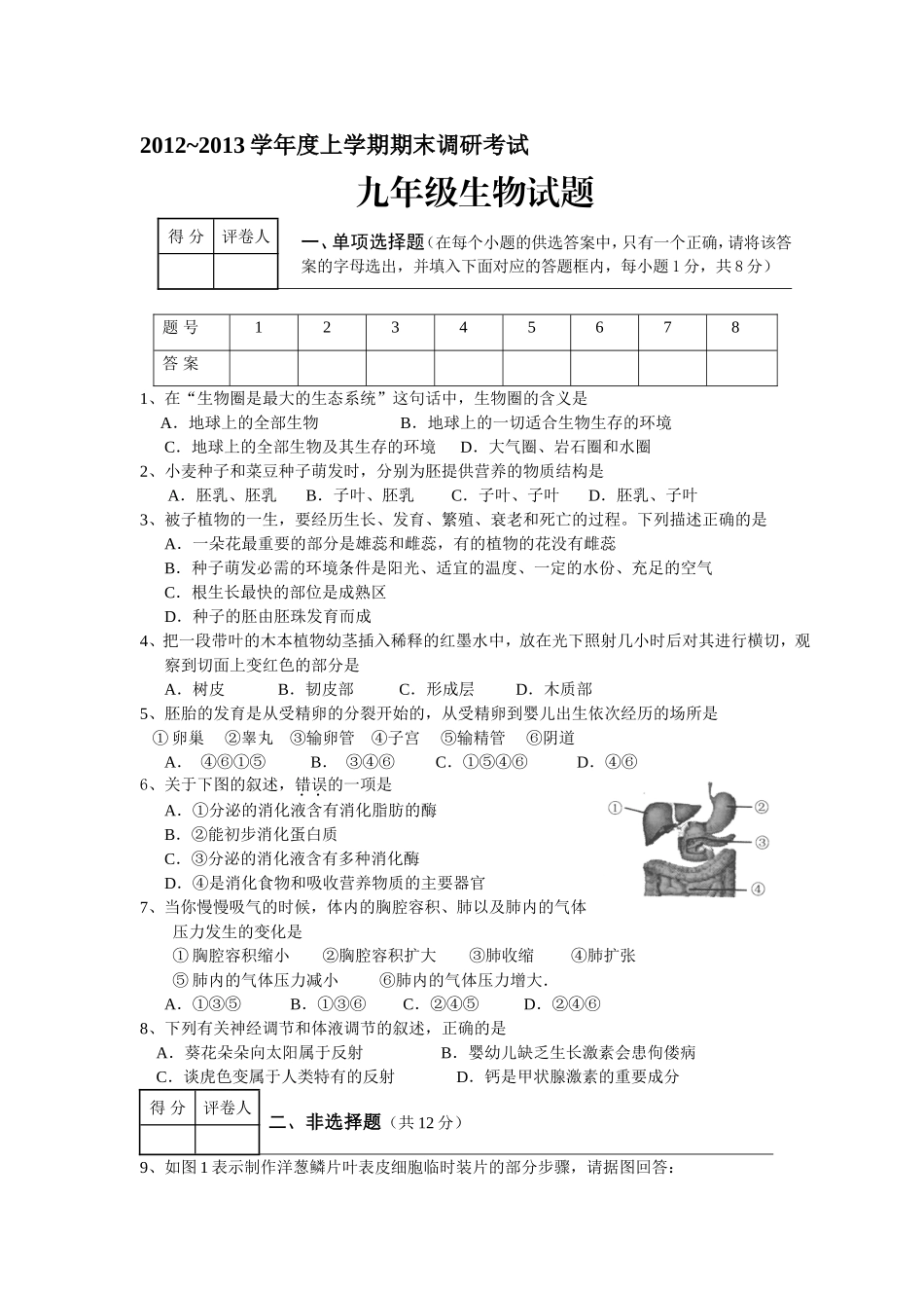 2013夏九年级模拟题20分（1空1分）_第1页