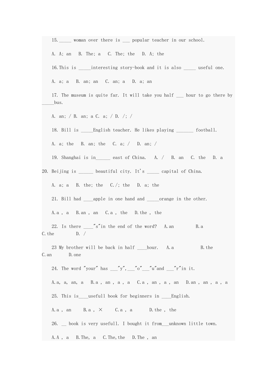 初中英语冠词练习题_第2页