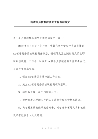 街道全员核酸检测的工作总结范文