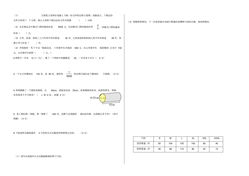 2019年小学毕业数学模拟试卷_第3页
