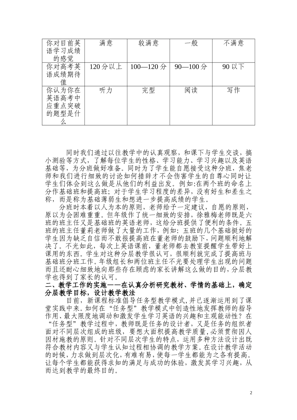 英语分层教学实施方案反思_第2页