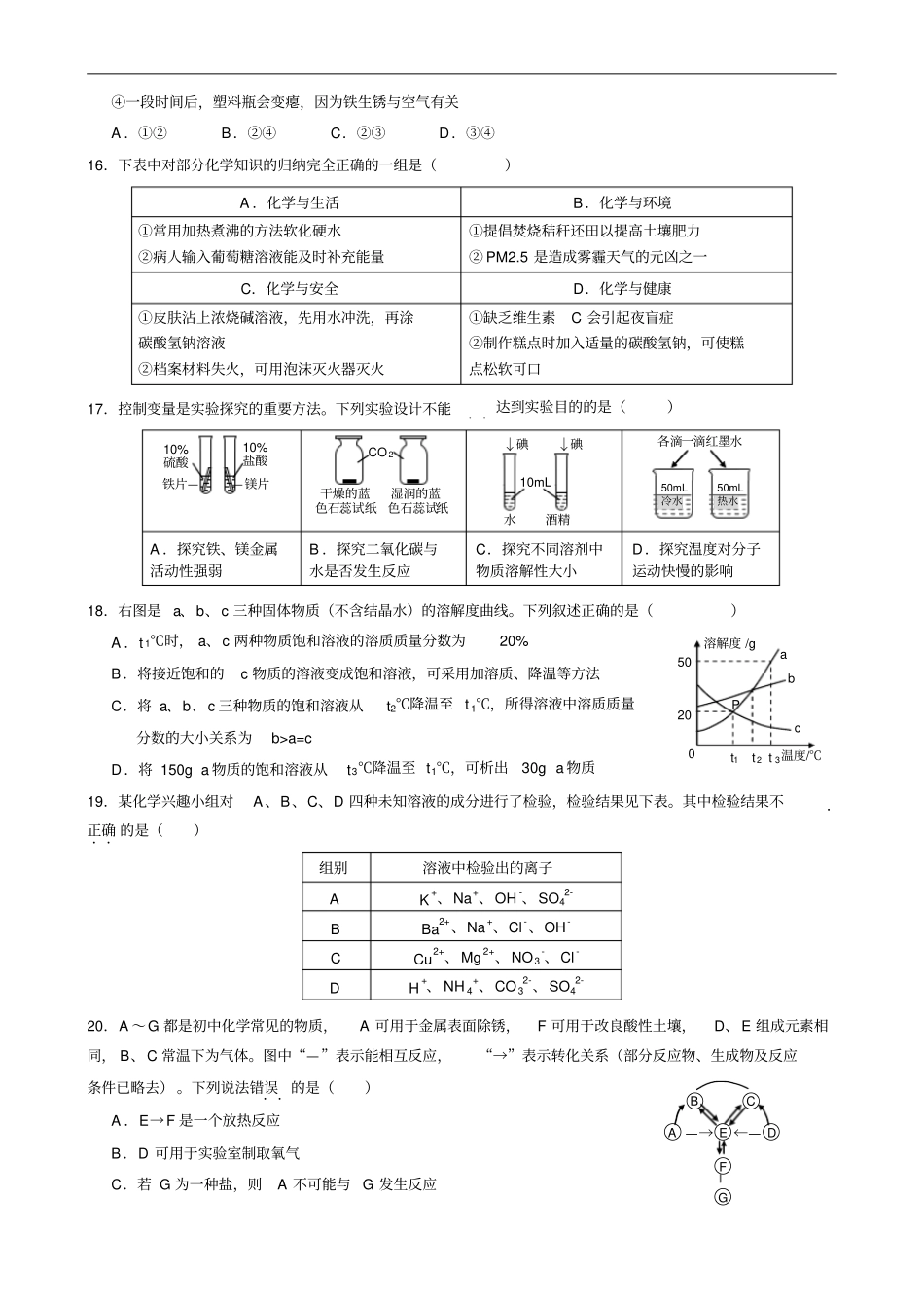 2019年山东泰安中考化学试题版,含答案_第3页