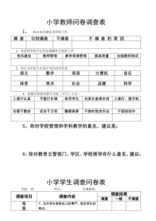 小学教师问卷调查表军
