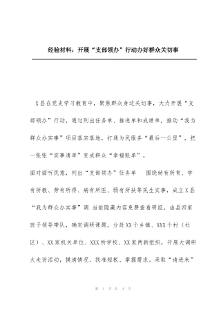 经验材料：开展“支部领办”行动办好群众关切事