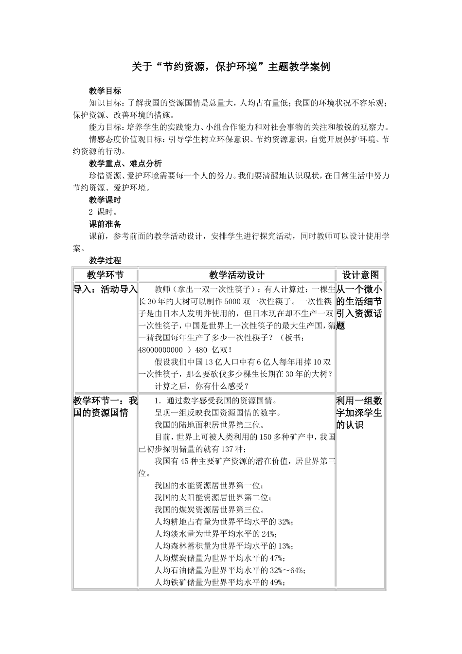 教学设计：节约资源，保护环境_第1页