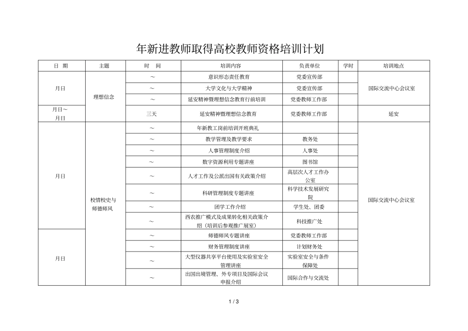 2019年新进教师取得高校教师资格培训计划_第1页