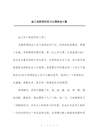 金工电控项目实习心得体会5篇