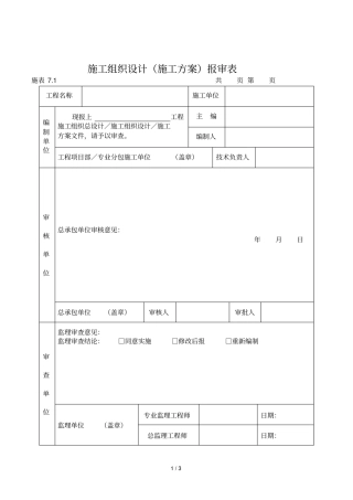 2019年施工组织设计施工方案报审表