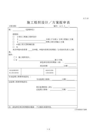 2019年施工组织设计方案报审表