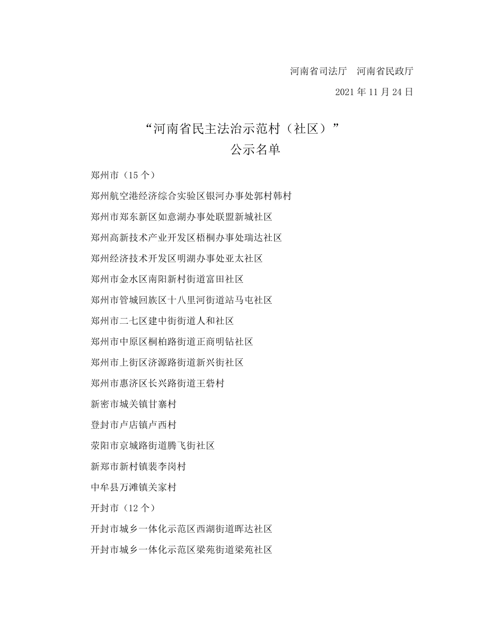 精品河南省民政厅关于“河南省民主法治示范村(社区)”名单的公示_第2页