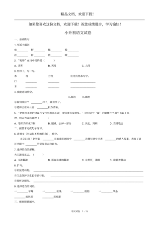 2019年湖南天元区小升初语文试卷