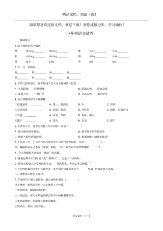 2019年湖南怀化小升初语文试卷