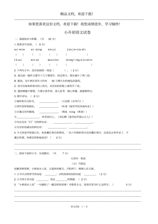 2019年湖南长沙青竹湖湘一外国语学校小升初语文试卷