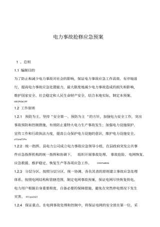 2019年电力事故抢修应急预案