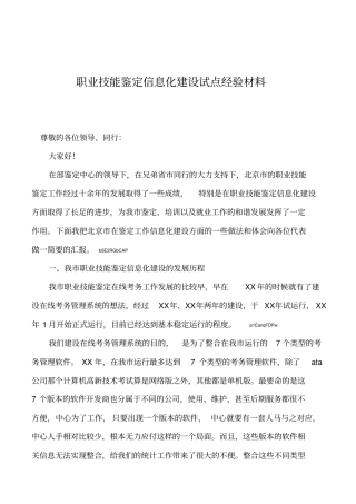 2019年职业技能鉴定信息化建设试点经验材料