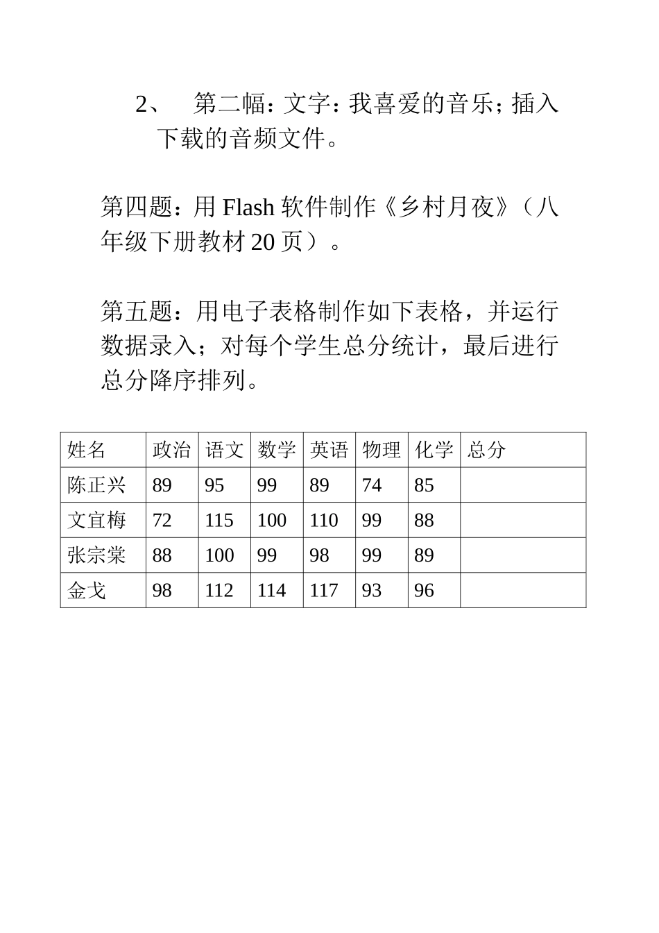 百色市2008年初中毕业升学信息技术考查办法与题目_第2页