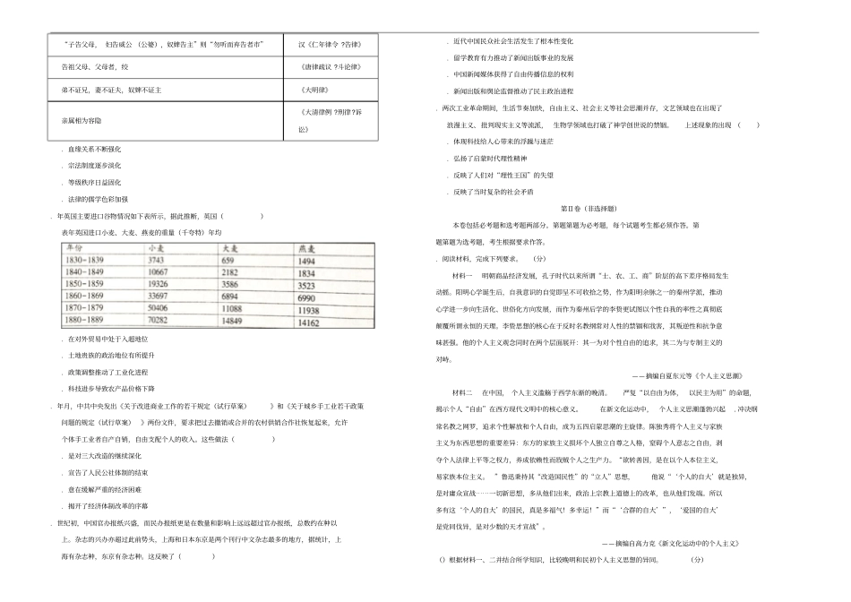 2019年高三历史最新信息卷六201905230331_第2页