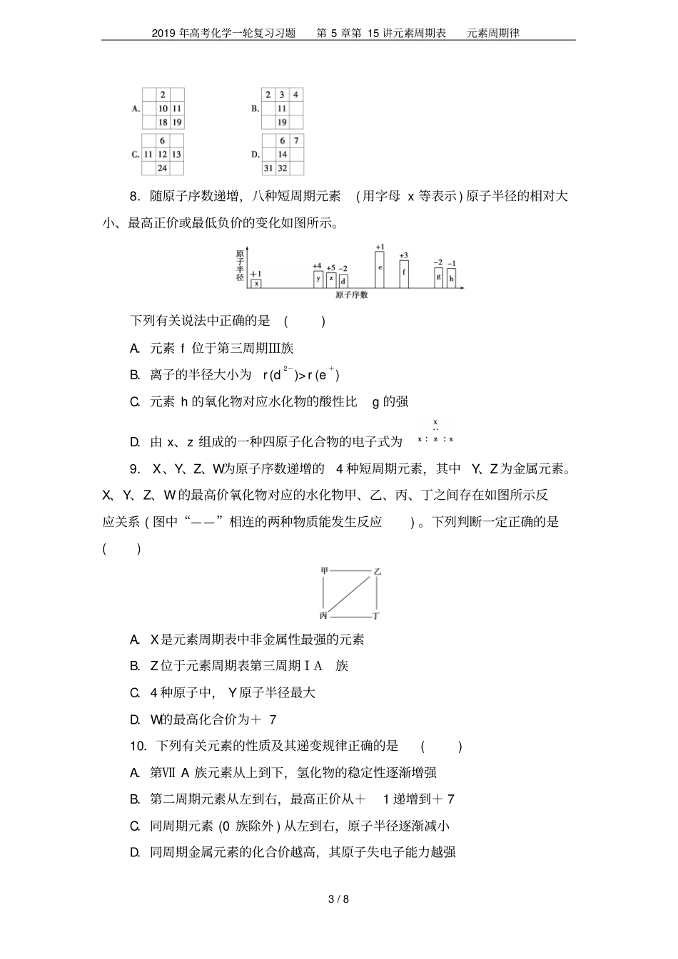 2019年高考化学一轮复习习题第15讲元素周期表元素周期律_第3页