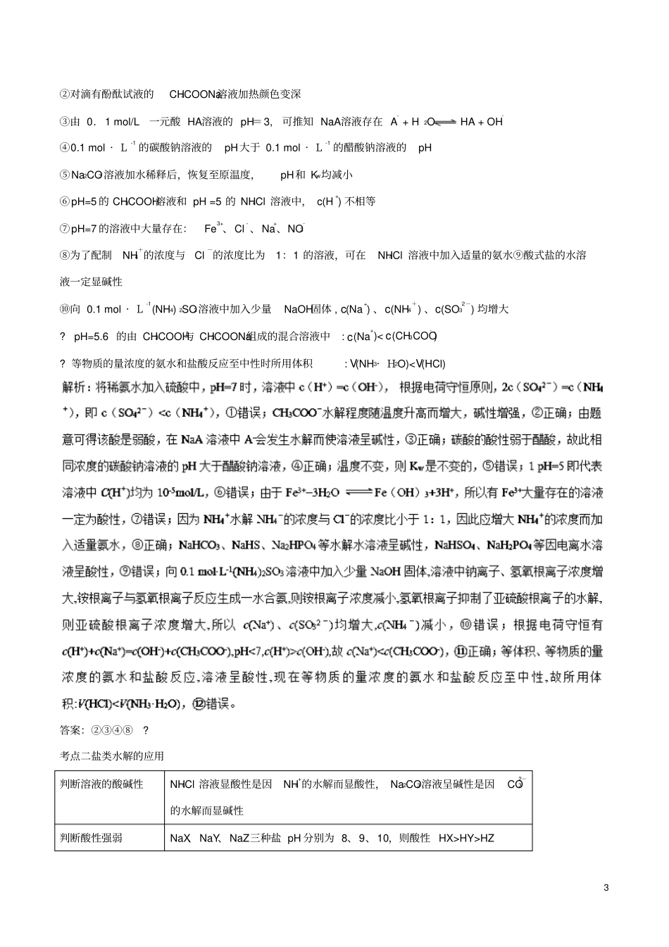 2019年高考化学一轮总复习考点扫描专题24盐类水解学案_第3页