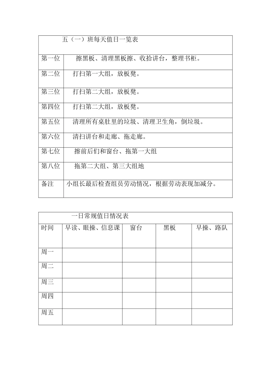 班级值日一览表_第1页