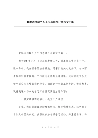 警察试用期个人工作总结及计划范文7篇