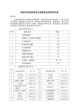 急救药品领用申请表