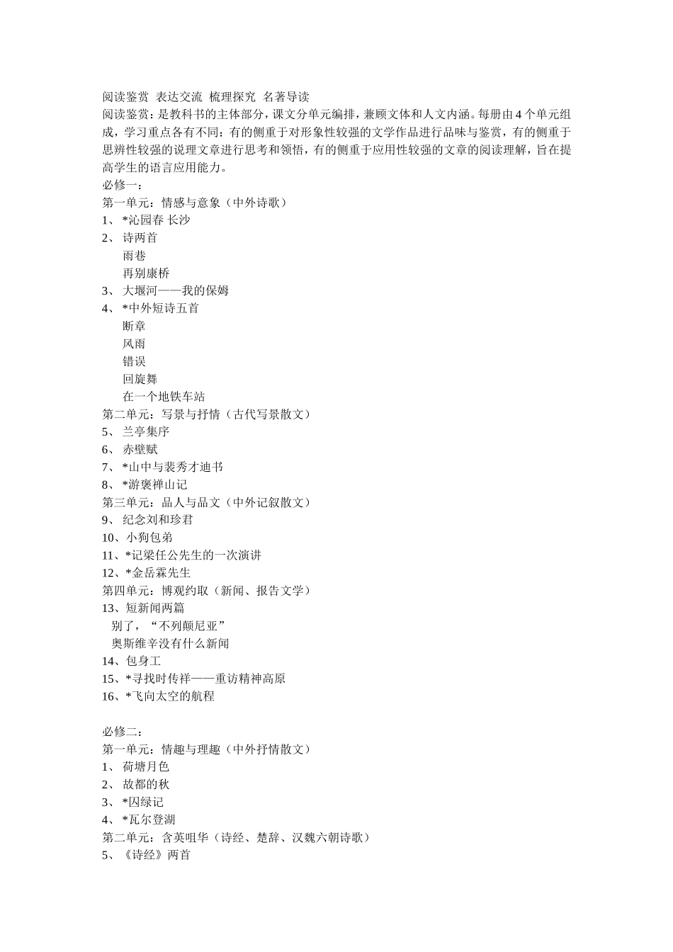 人教版语文必修课文梳理_第1页