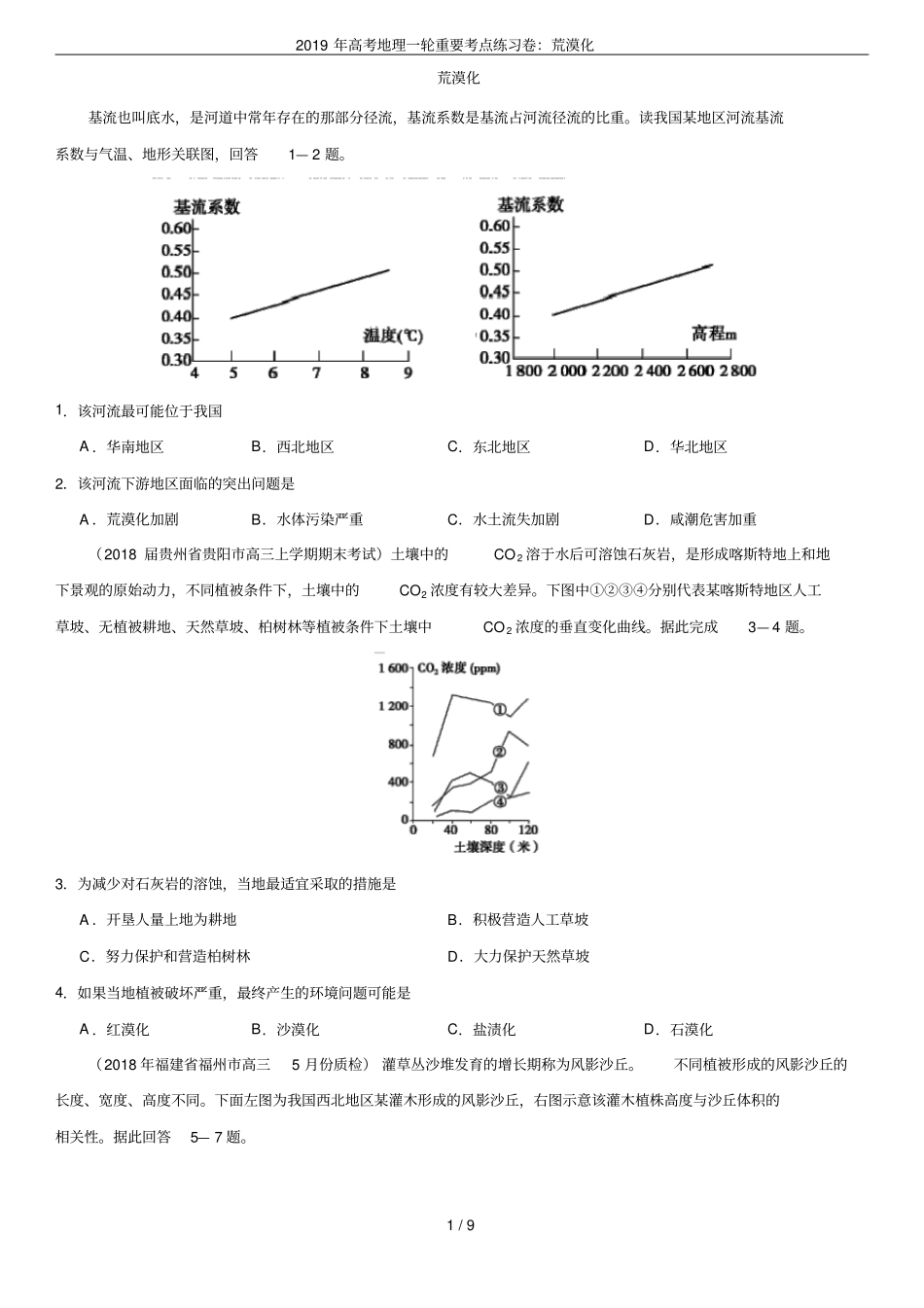 2019年高考地理一轮重要考点练习卷：荒漠化_第1页